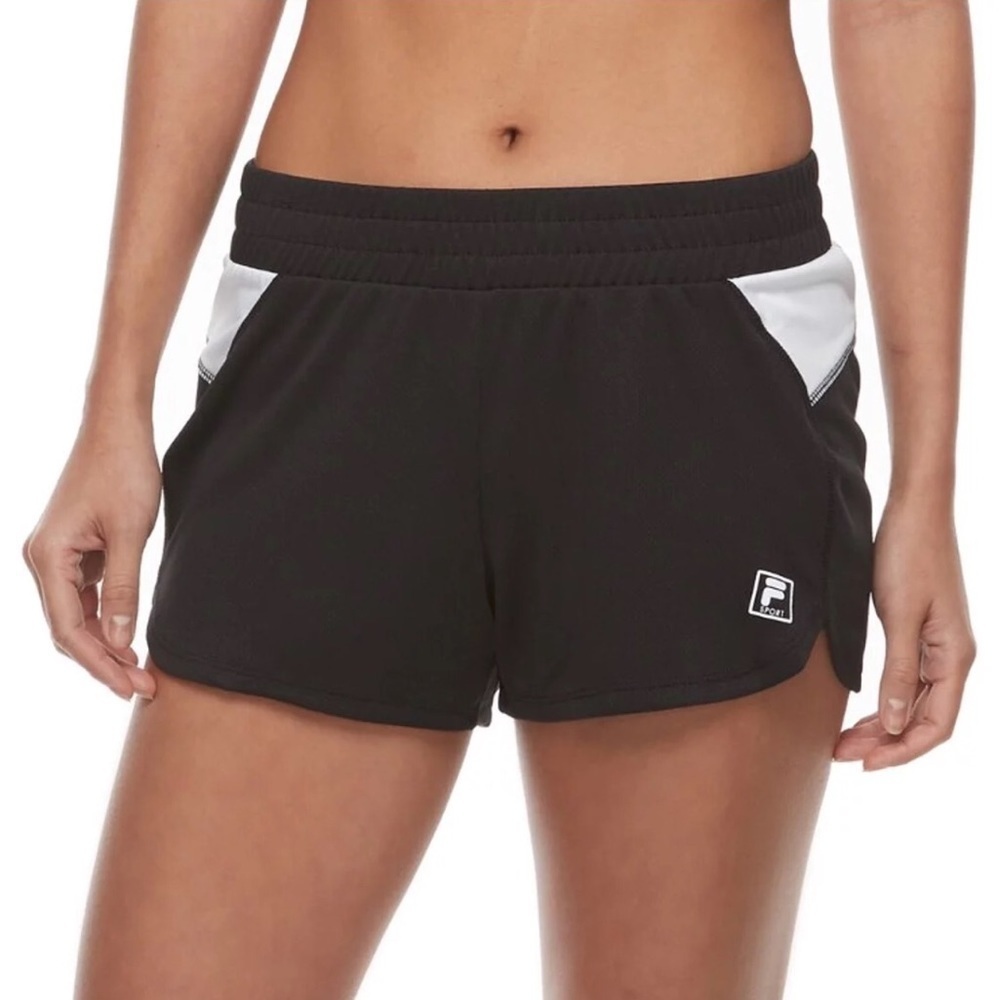 [Fila] Black and White Mid Rise Athletic Shorts